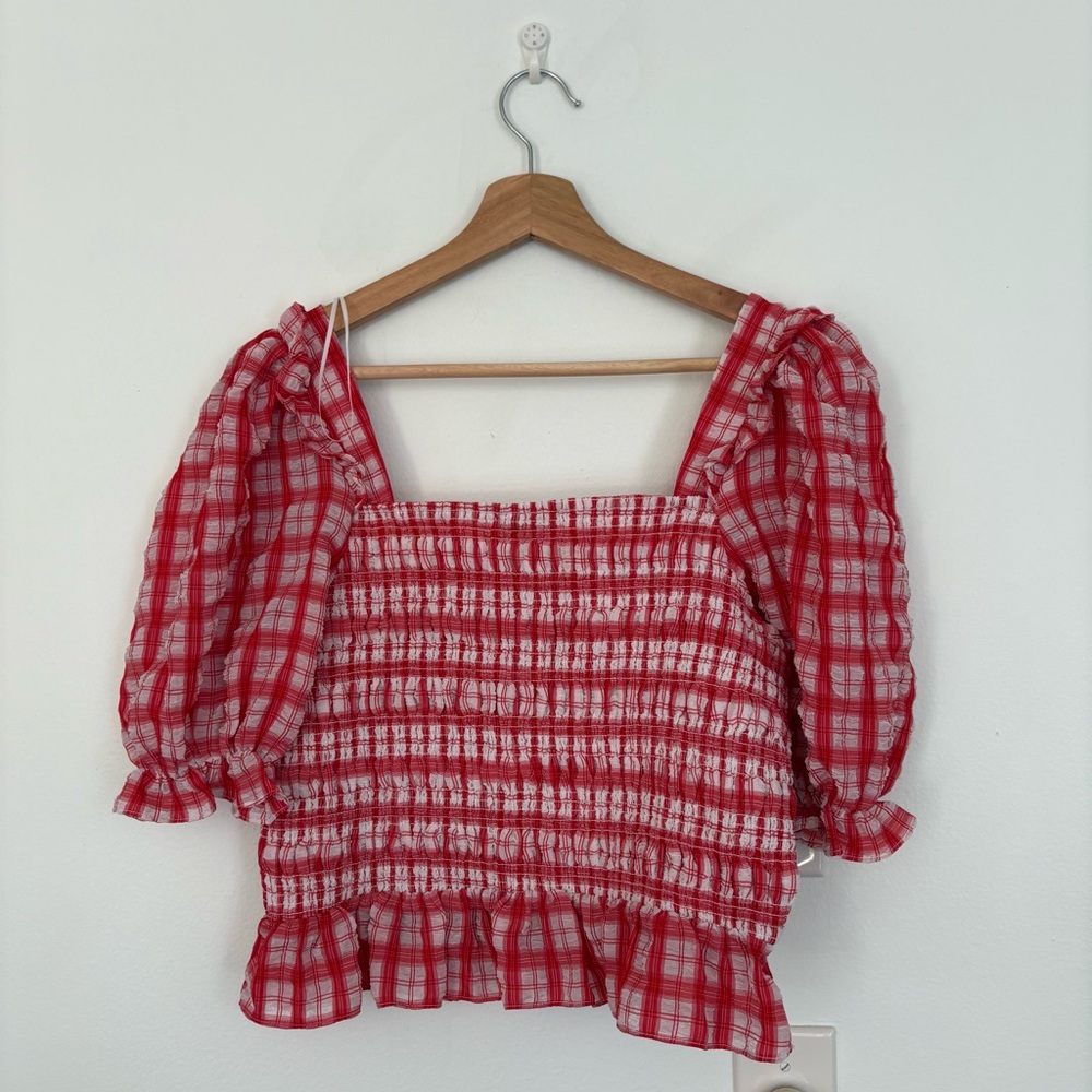 Tuckernuck || English Factory Smocked Top + Ruffled Mini Skirt Set Red Check M - Picture 3 of 9